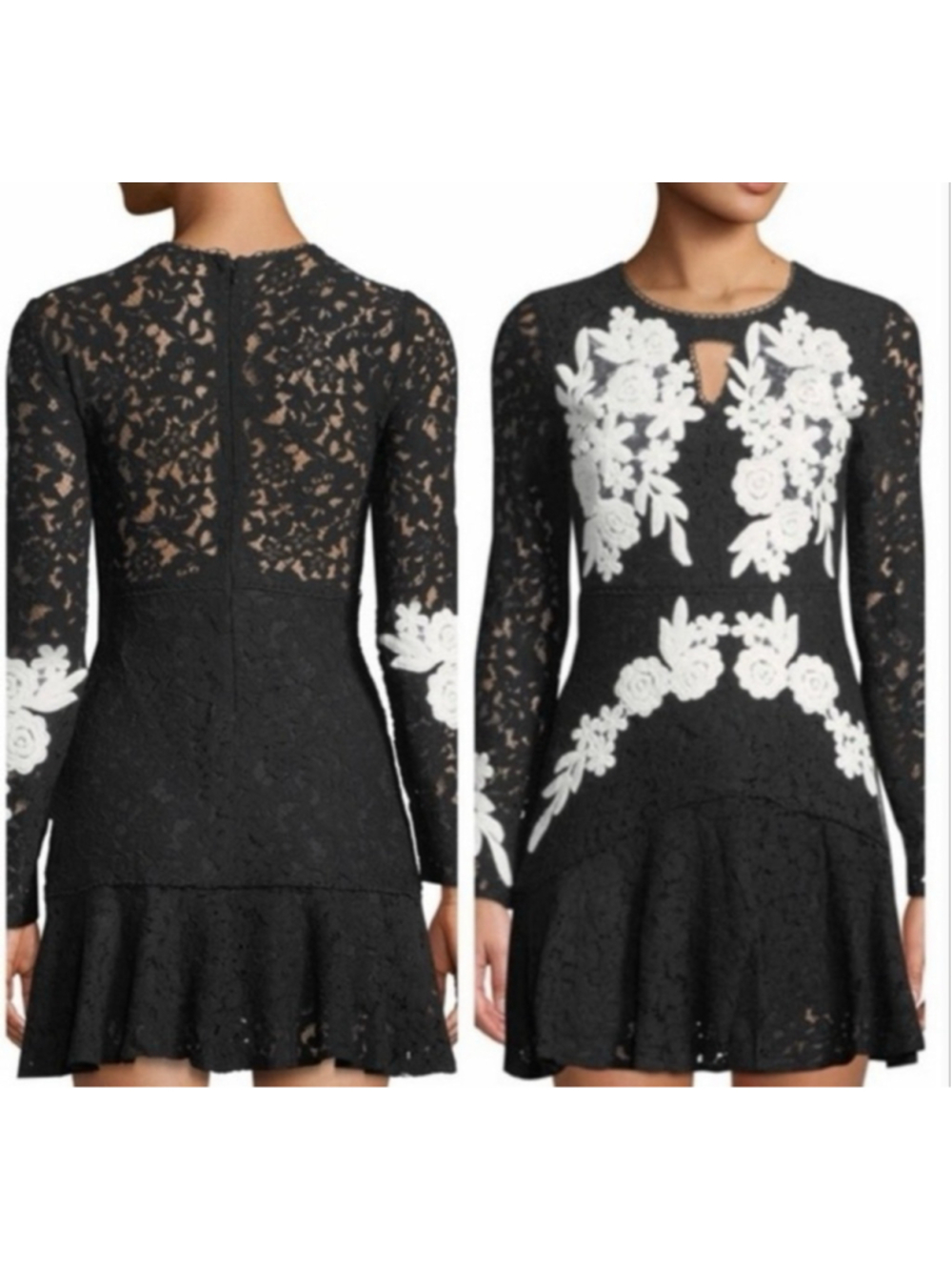 Women's Free Generation Black & White Lace Floral Mini Dress - Size M
